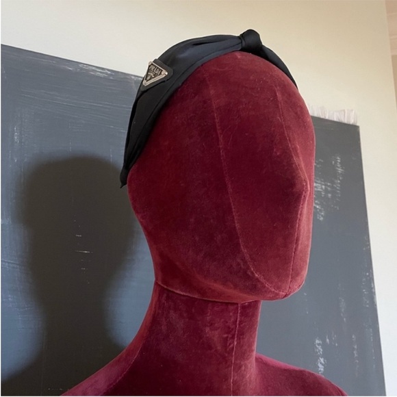 PRADA STYLE Black Satin Knot Headband logo triangle Milano - Picture 2 of 9
